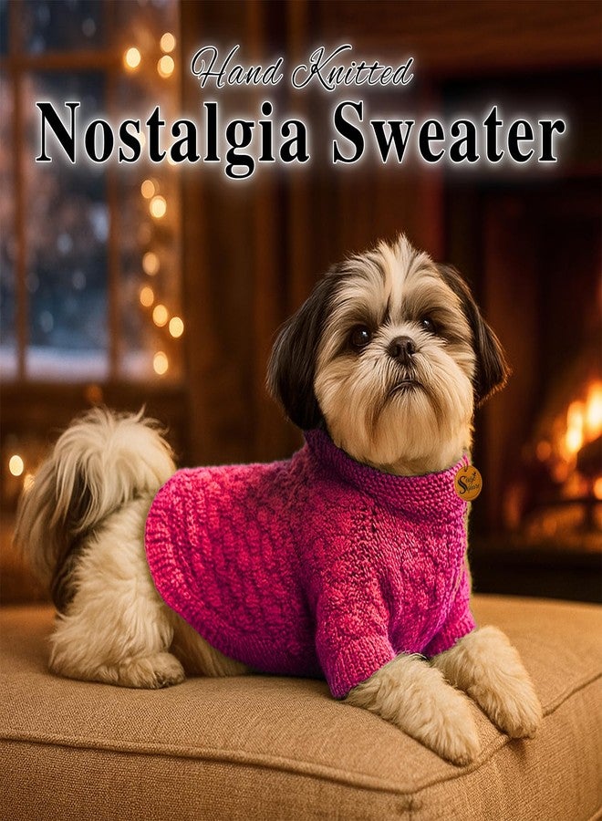 سايج سكوير كنزة صوفية محبوكة يدويًا للكلاب من سلالة شيه تزو، بتصميم مربع من سيج | ملابس شتوية دافئة | ناعمة وقابلة للتمدد | ملابس حيوانات أليفة مصنوعة يدويًا للطقس البارد | طقم مريح وأنيق للكلاب | كنزة محبوكة | وردي - Image 2